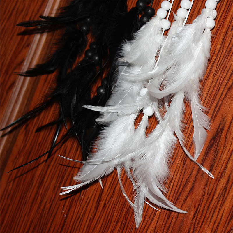 Attrape-rêves Yin Yang Filet circulaire avec plumes Décoration d'équilibre - image 12