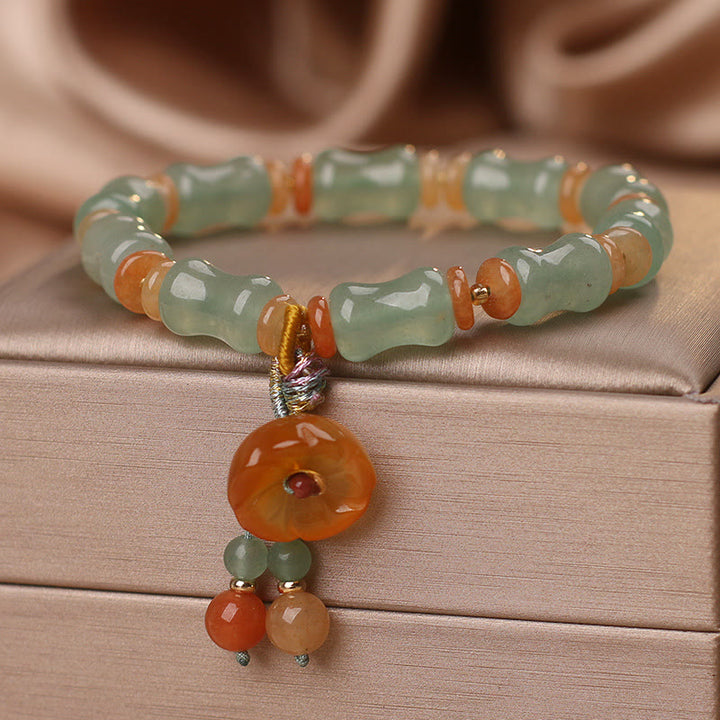 Bracelet porte-bonheur en jade naturel et bambou avec pierres de Buddha Stones