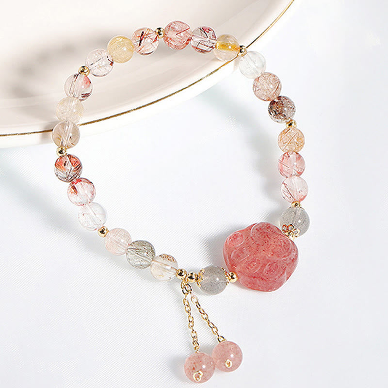 Bracelet d'amour en pierre de lune et quartz rutile coloré avec griffe de patte de chat et quartz fraise naturel Buddha Stones - image 2