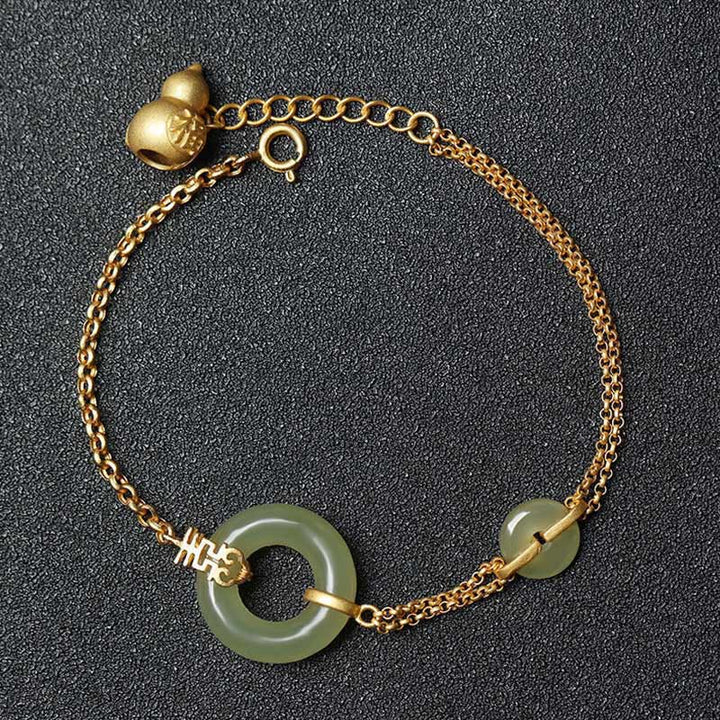 Bracelet en chaîne de prospérité propice avec boucle de paix en jade ronde et Buddha Stones