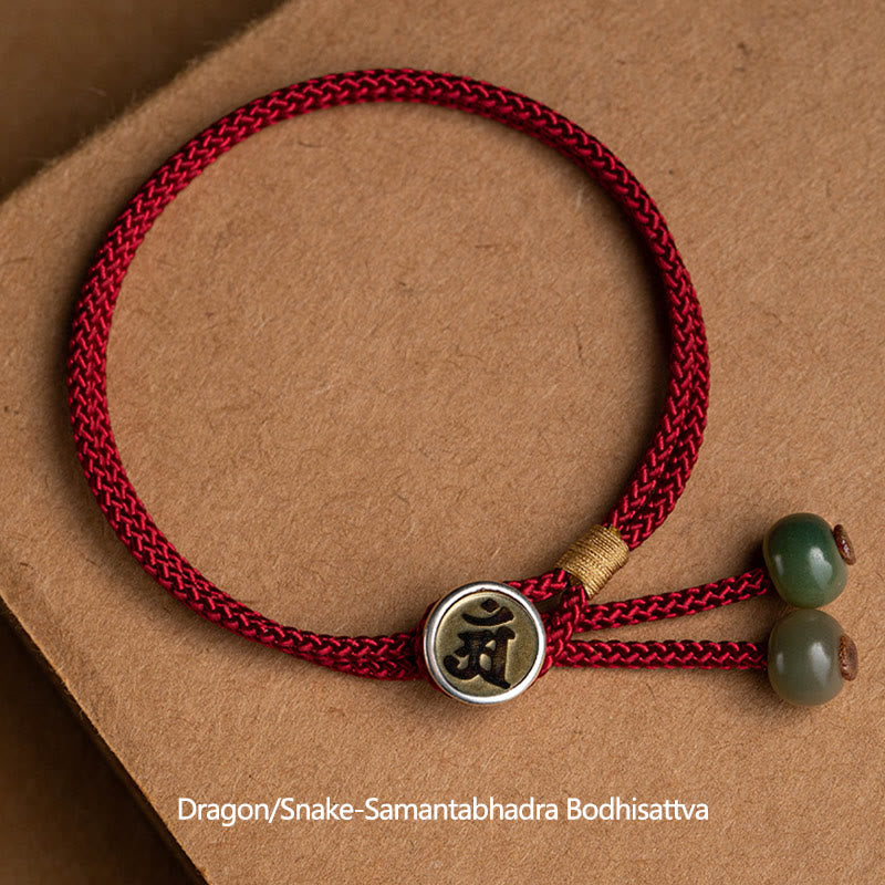 Bracelet tressé en argent sterling 925 fait à la main avec Buddha Stones et symbole du zodiaque chinois, Bouddha cyan Bodhi Seed Protection