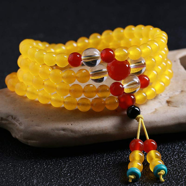 Bracelet Mala 108 perles en calcédoine jaune Buddha Stones Harmony