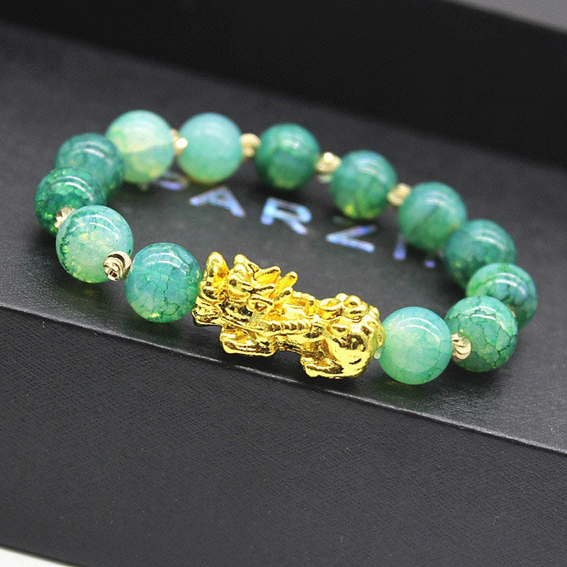 Bracelet de réussite Pi Xiu en jade cyan fait main en Buddha Stones