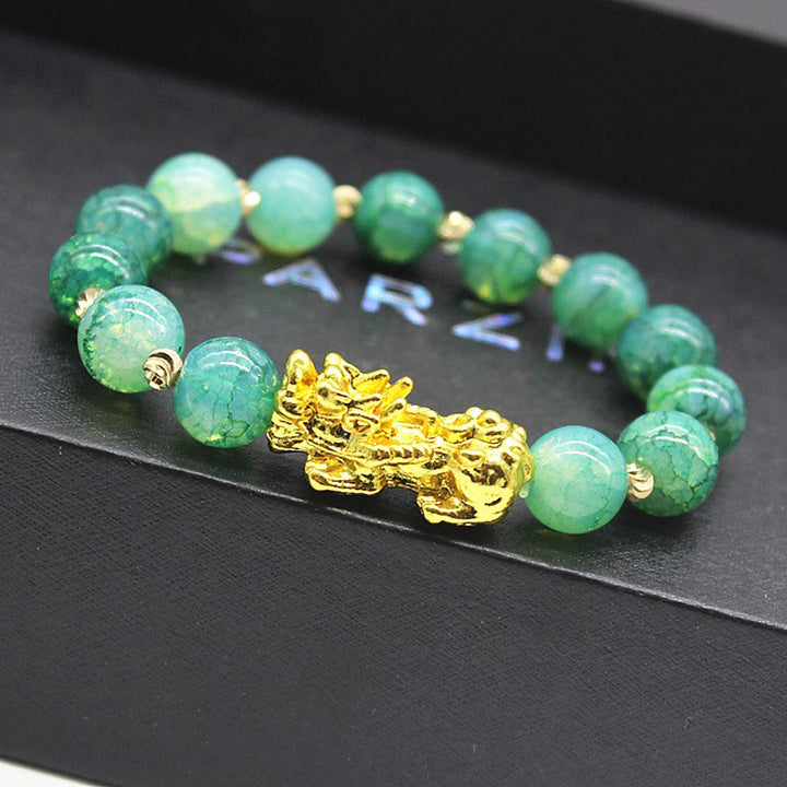 Bracelet de réussite Pi Xiu en jade cyan fait main en Buddha Stones
