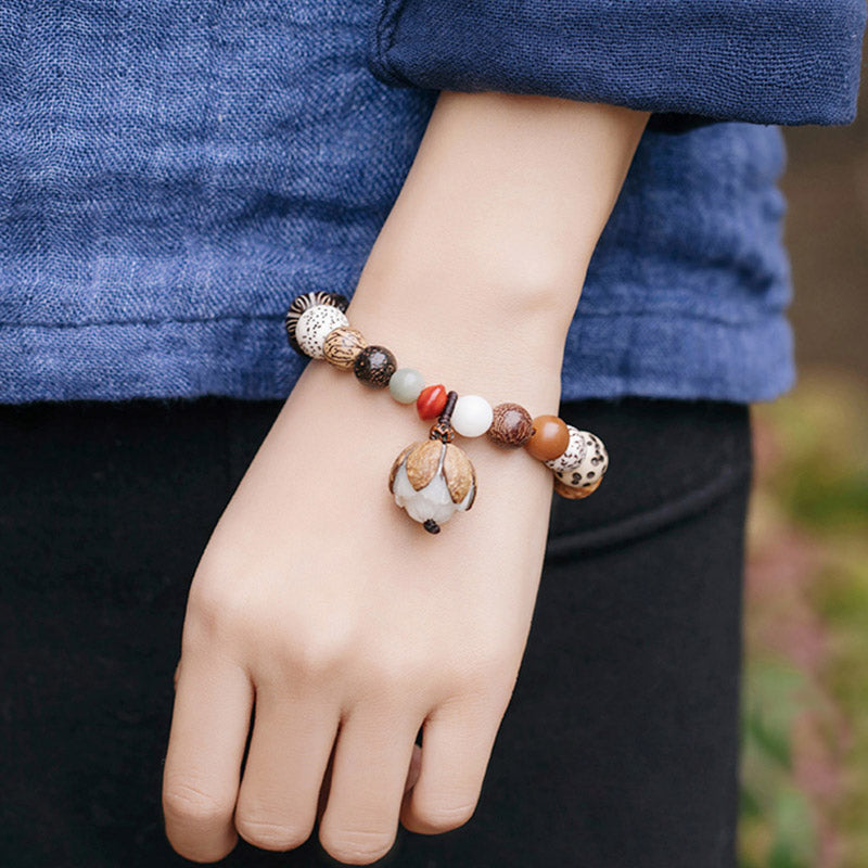 Bracelet Mala en Buddha Stones, graines de Bodhi, lotus, sagesse, paix