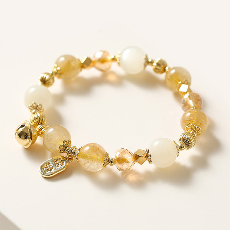 Bracelet porte-bonheur en quartz rutile doré plaqué or 14 carats de Buddha Stones