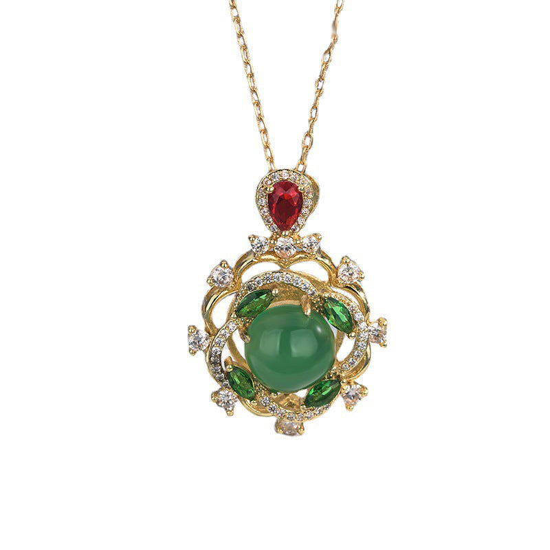 Collier porte-bonheur en jade cyan et cristal rouge avec Buddha Stones - image 0