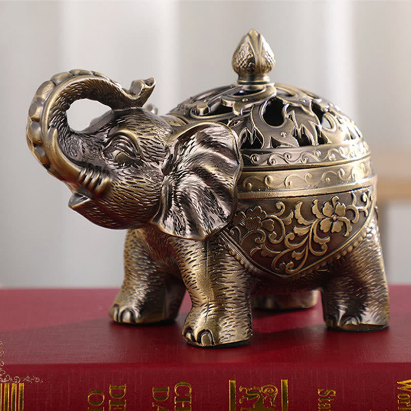 Porte-encens en alliage avec Buddha Stones et éléphant, décoration de la maison, brûleur d'encens