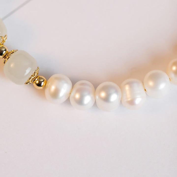 Bracelet chaîne en perles de sincérité en jade blanc cyan Hetian plaqué or 14 carats