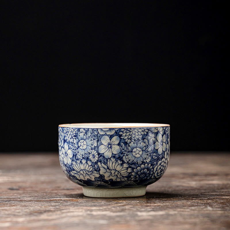 Buddha Stones Vintage Lotus Pivoine Fleur de Prunier Chrysanthème Tasse à Thé en Céramique Tasses à Thé