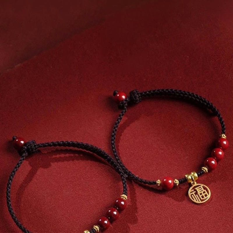 Bracelet tressé avec breloque et bénédiction en perles de cinabre et Buddha Stones
