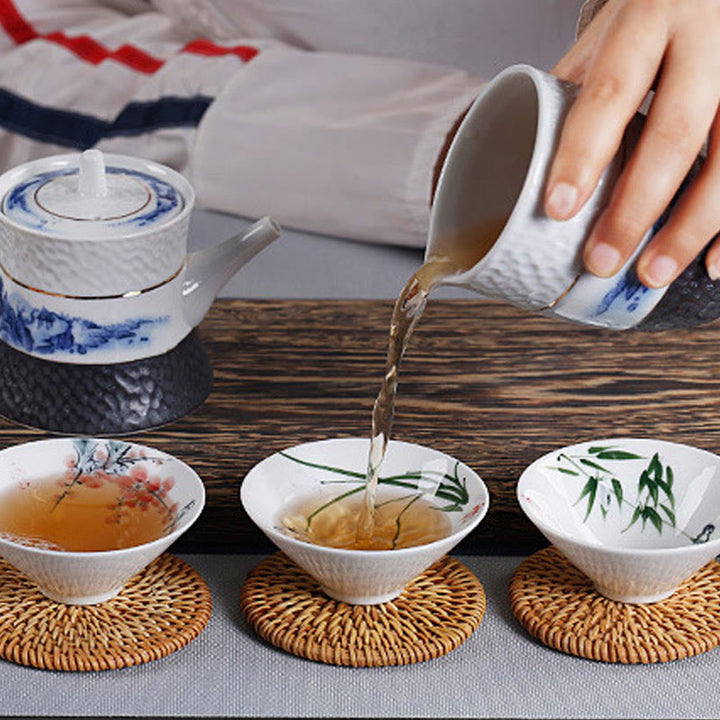 Buddha Stones Vintage Prune Orchidée Bambou Chrysanthème Lotus Koi Poisson Tasse à Thé en Céramique Tasses à Thé Kung Fu