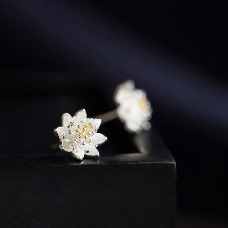 Boucles d'oreilles en argent sterling 925 avec Buddha Stones et fleur de lotus