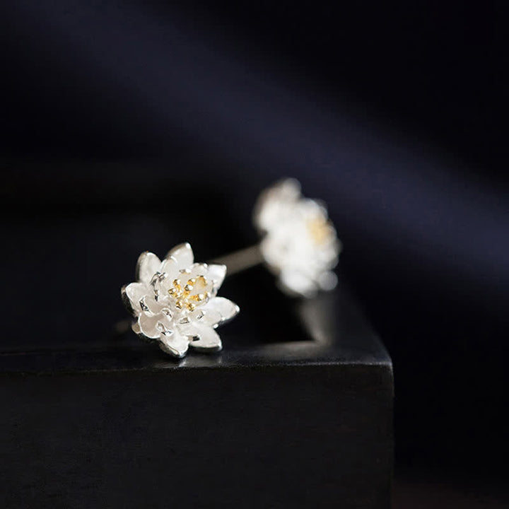 Boucles d'oreilles en argent sterling 925 avec Buddha Stones et fleur de lotus