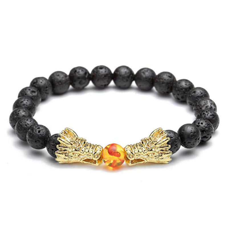 Bracelet de perles de bénédiction du dragon en pierre de lave turquoise blanche et Buddha Stones - image 16