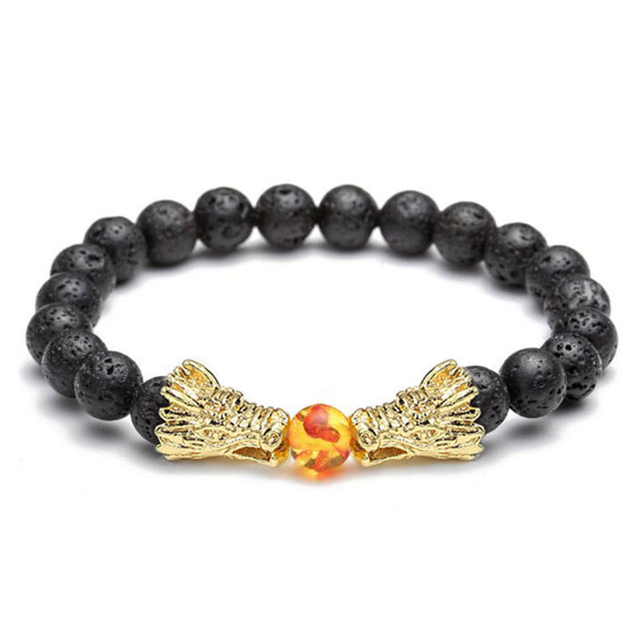 Bracelet de perles de bénédiction du dragon en pierre de lave turquoise blanche et Buddha Stones - image 16