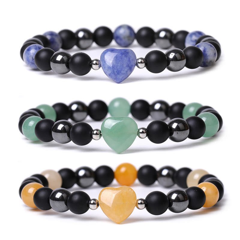 Bracelet de protection en forme de cœur Buddha Stones pierre d'onyx noir et œil de tigre en cristal