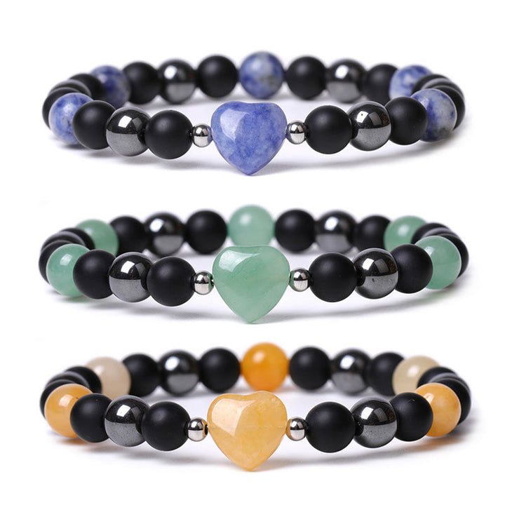 Bracelet de protection en forme de cœur Buddha Stones pierre d'onyx noir et œil de tigre en cristal