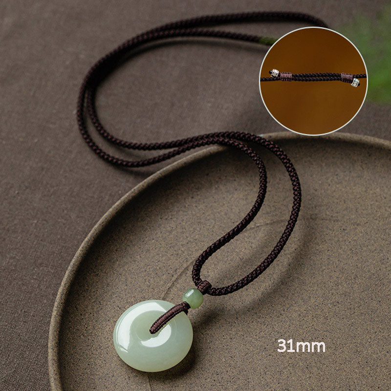 Collier pendentif en jade rond naturel Buddha Stones, boucle de paix, chance, prospérité