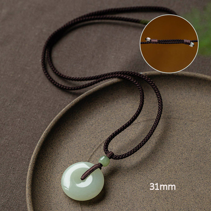 Collier pendentif en jade rond naturel Buddha Stones, boucle de paix, chance, prospérité
