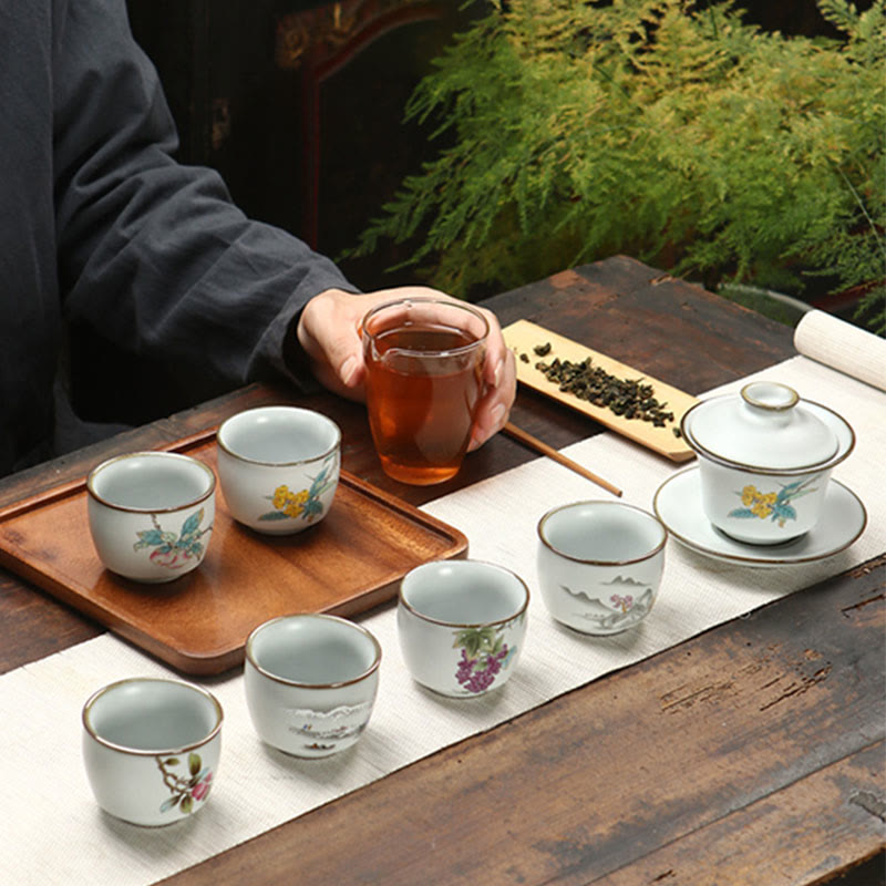 Buddha Stones Néflier Litchi Paysage de Neige Paysage Raisin Pomme Tasse à Thé en Céramique Tasse à Thé Kung Fu