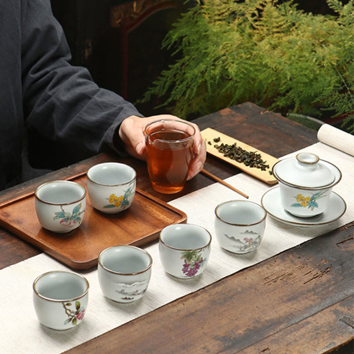 Buddha Stones Néflier Litchi Paysage de Neige Paysage Raisin Pomme Tasse à Thé en Céramique Tasse à Thé Kung Fu