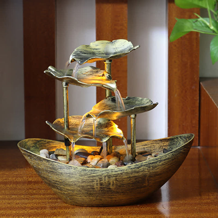 Fontaine cascade en forme de feuille de lotus , Buddha Stones, ornements de table avec lumière LED, décoration de bureau pour la maison - Or (version plastique) - Comprend environ 10 à 15 cailloux (~300 g) - image 5