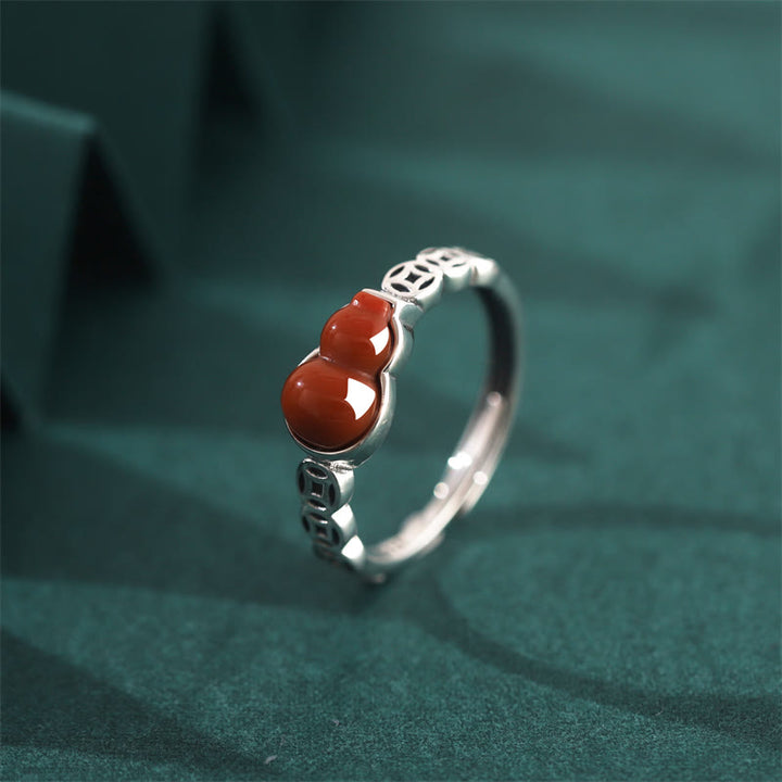 Bague d'acceptation de soi en argent sterling 925 avec Buddha Stones et agate rouge - Agate rouge (Confiance ♥ Calme) - image 0