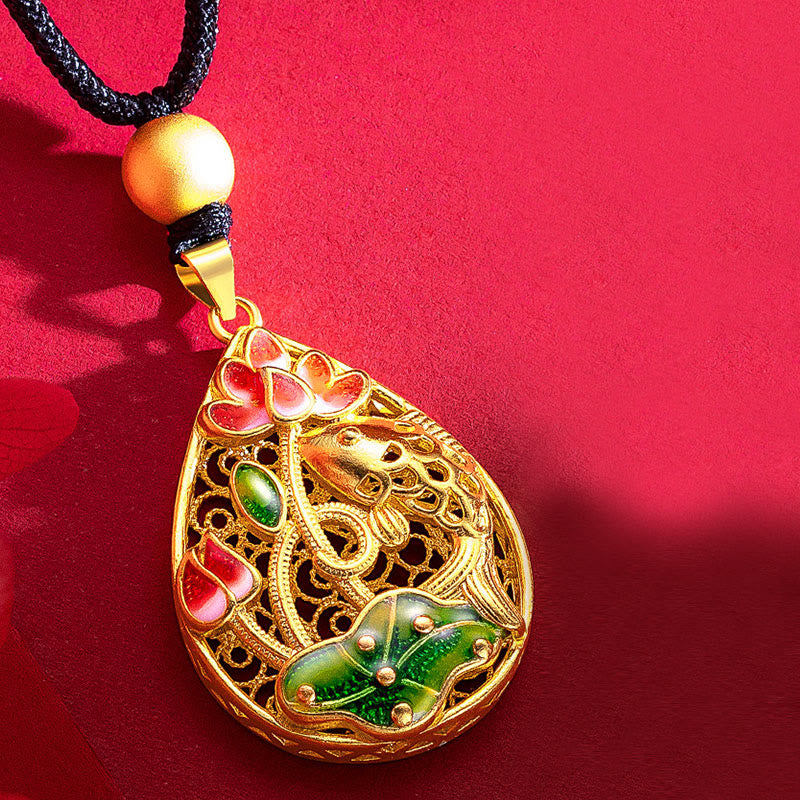 Collier pendentif porte-bonheur en cuivre avec Buddha Stones et poisson Koi, fleur de lotus et feuille - image 4