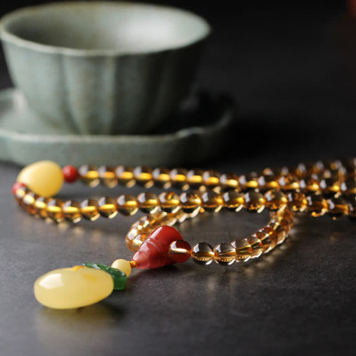 Bracelet à breloques de protection PiXiu en agate rouge avec boucle de paix en ambre et citrine naturelle de 108 perles de Mala - image 13