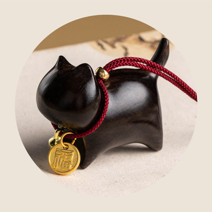 Buddha Stones d'ébène Bois de santal vert Chat porte-bonheur Fu Personnage Cloche de fortune porte-bonheur Décoration suspendue pour voiture - image 8
