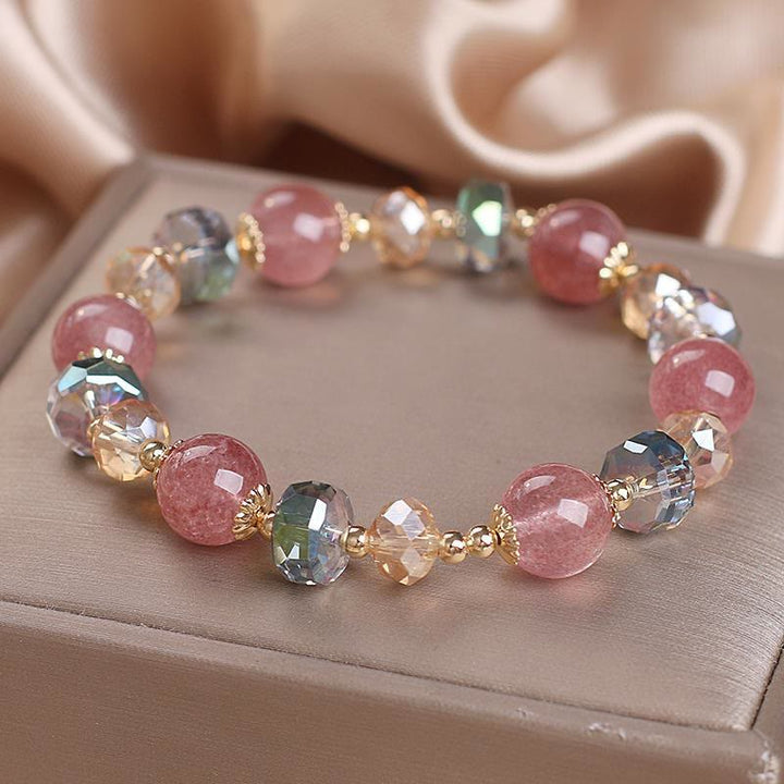 Bracelet positif en cristal coloré en quartz fraise naturel Buddha Stones