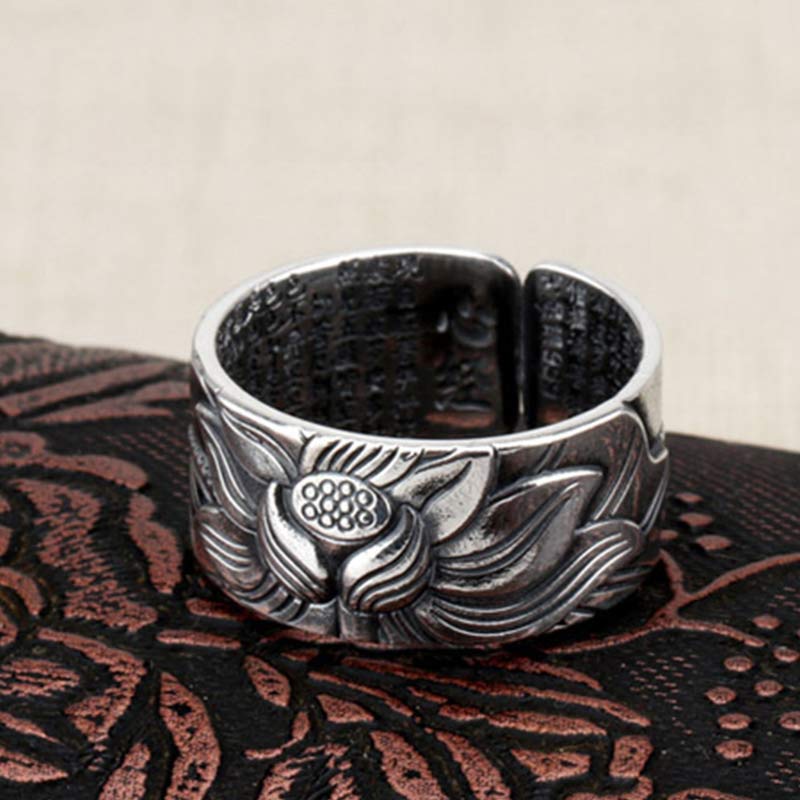 Bague de protection Sutra du cœur en argent sterling 999 Buddha Stones - image 3