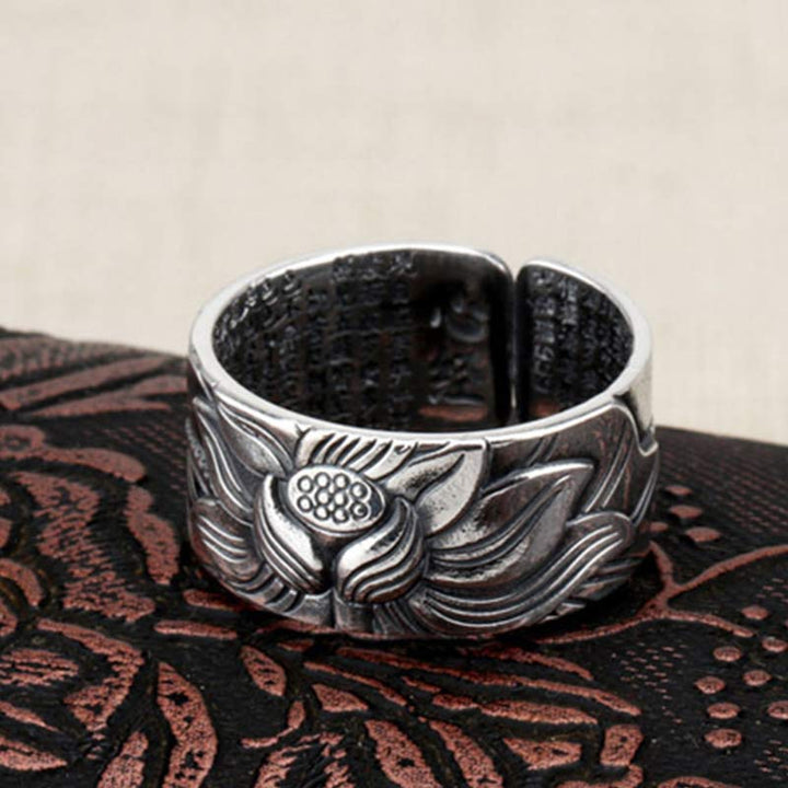 Bague de protection Sutra du cœur en argent sterling 999 Buddha Stones - image 3