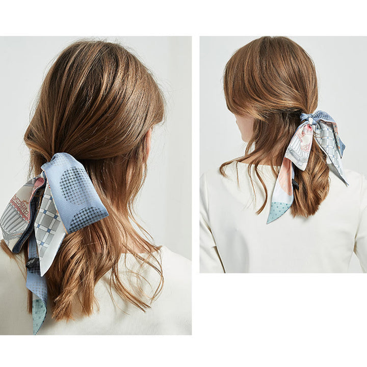 Foulard pour cheveux en soie 100 % mûre avec Buddha Stones, fresques de Dunhuang, montagnes, coucher de soleil, motif floral