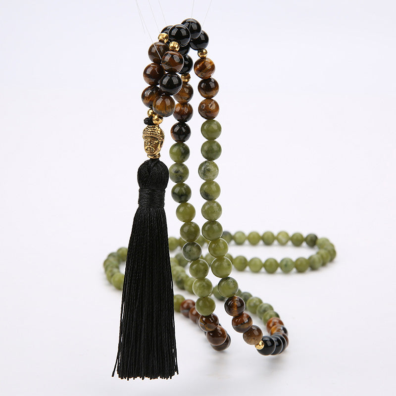 Bracelet Mala de protection en jaspe vert tibétain Buddha Stones
