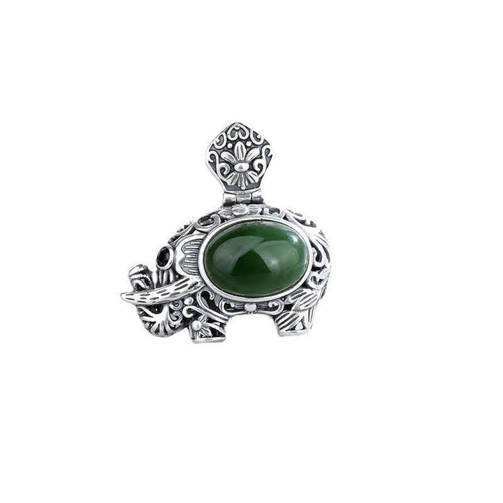 Collier avec pendentif en argent sterling 925 et jade cyan Hetian en forme d'éléphant