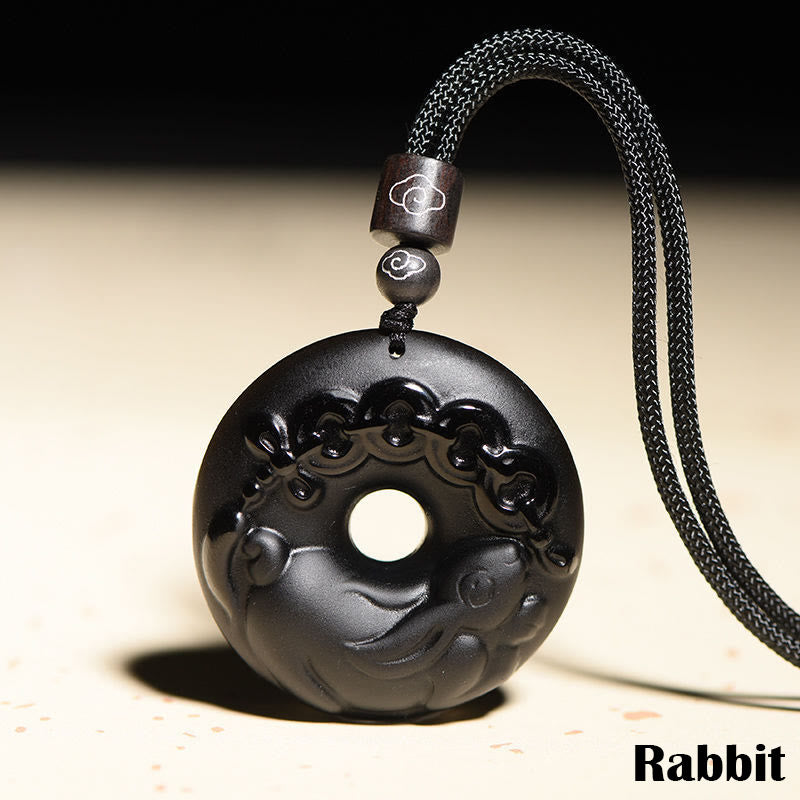 Collier avec pendentif en obsidienne noire naturelle et Buddha Stones du zodiaque chinois - image 2