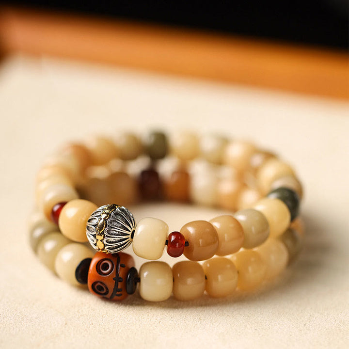 Buddha Stones Graine de Bodhi Naturelle Le Seigneur de la Forêt des Cadavres Bracelet de Sagesse Om Mani Padme Hum