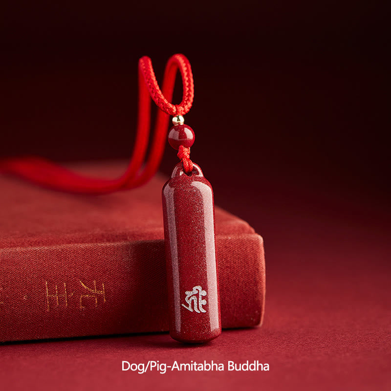 Collier avec pendentif en corde de protection et amulette en cinabre du zodiaque chinois - Rouge - Chien/Cochon - Bouddha Amitabha - image 28