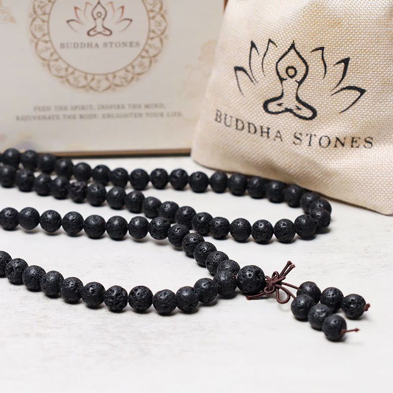 Collier Mala de prière avec 108 perles de pierre de lave naturelle de Buddha Stones