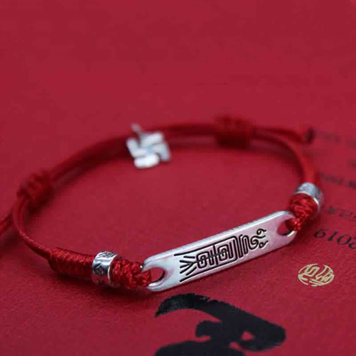 Bracelet tressé en argent sterling 925 Buddha Stones et ficelle rouge