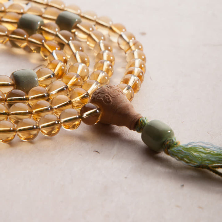 Bracelet Mala 108 Buddha Stones, citrine, bois de santal, turquoise, protection et prospérité