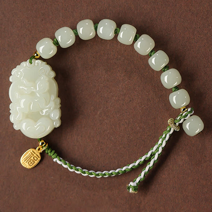 Bracelet porte-bonheur en argent sterling 925 avec jade Hetian et signe du zodiaque chinois