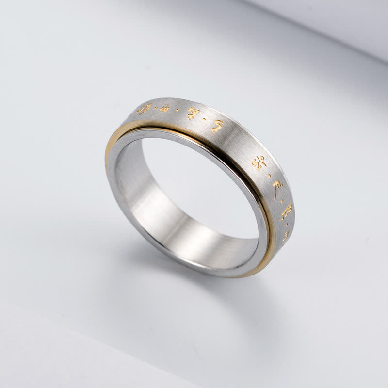 Bague rotative d'équilibre en acier titane avec mantra Buddha Stones