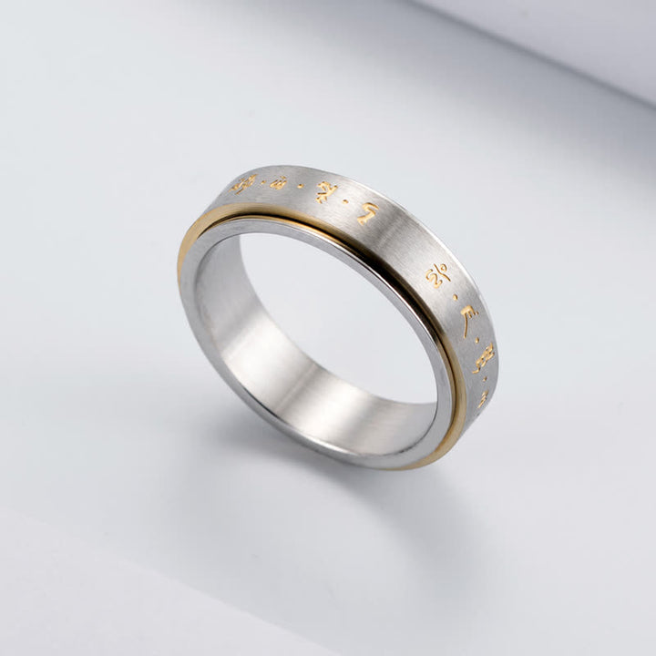Bague rotative d'équilibre en acier titane avec mantra Buddha Stones