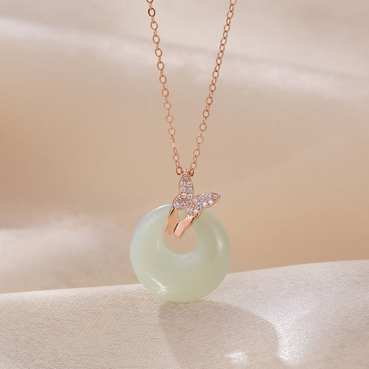 Collier pendentif porte-bonheur papillon en argent sterling 925 Buddha Stones en jade Hetian naturel et zircon