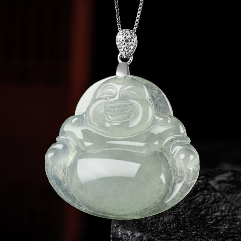 Collier Buddha Stones rieur en jade naturel, pierre de Bouddha, symbole de prospérité et d'abondance, chaîne en acier titane. - image 6