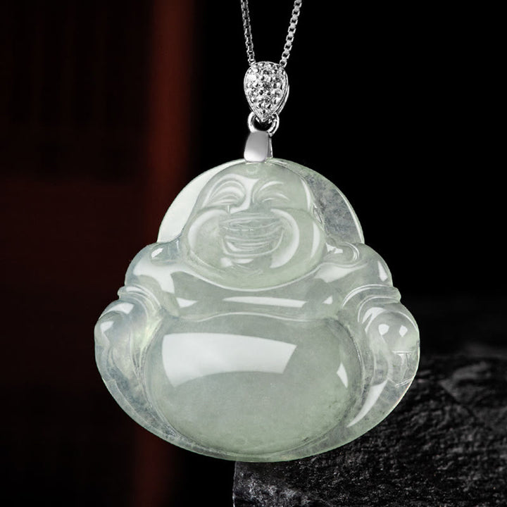 Collier Buddha Stones rieur en jade naturel, pierre de Bouddha, symbole de prospérité et d'abondance, chaîne en acier titane. - image 6
