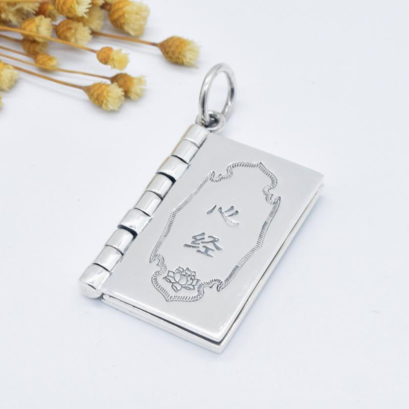 Collier pendentif en argent sterling 990 Buddha Stones et cœur Sutra de la grande compassion Shurangama Mantra Lotus Vajra Peace - Sutra du cœur - image 5